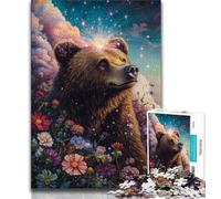 1000 Piece Jigsaw Puzzles for Adults Gifts Rose Brown Bear,Help The Brain Exercise Addictive Toys to Cultivate Patience Artists Collection,Fine Art 50x75cm