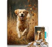 1000 Piece Jigsaw Puzzles for Adults Gifts Running Golden Retriever Teenager Puzzles,Family Educational Games Home Decoration Gift (size 38x26cm)