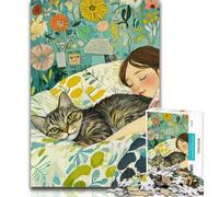 1000 Piece Jigsaw Puzzles for Adults Gifts Sleeping Cat Teenager Jigsaw,Artistic Wall Decor & Birthday Gift Idea for Friends, Home Office 50x75cm