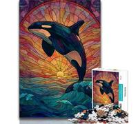 1000 Piece Jigsaw Puzzles for Adults Gifts Stained Glass Blue Whale,learning Educational Toys Fun at Home Activities,Birthday Present,Travel Gifts 38x26cm