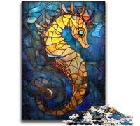 1000 Piece Jigsaw Puzzles for Adults Gifts Stained Glass Seahorse Adult Puzzles,learning Educational Is Ideal As A Gift for The Whole Family (75x50cm)