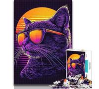 1000 Piece Jigsaw Puzzles for Adults Gifts Synthwave Purple Cat Teenager Jigsaw,Artistic Wall Decor & Birthday Gift Idea for Friends, Home Office 26x38cm