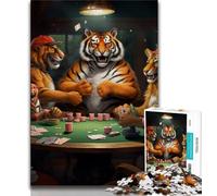 1000 Piece Jigsaw Puzzles for Adults Gifts Tiger Poker Adult Puzzles,Staycation Kill Time with Fully Interlocking Randomly Shaped Pieces 38x26cm
