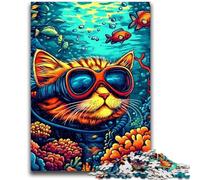 1000 Piece Jigsaw Puzzles for Adults Gifts Undersea Diver Cat for Age 14 Years And over Decompressing Intellectual Educational Toy Great Gift 38x26cm