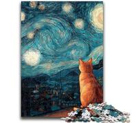 1000 Piece Jigsaw Puzzles for Adults Gifts Van Gogh Night Sky Cat Game Toys Every Piece Is Unique - Challenging Family Fun Game 26x38cm