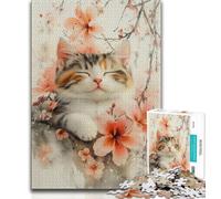 1000 Piece Jigsaw Puzzles for Adults Gifts Watercolor Cat And Cherry Blossoms,Educational Games Home Decoration for Is Ideal As A Gift for The Whole Family (38x26cm)