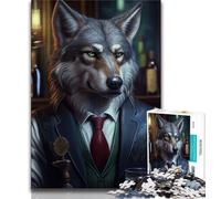 1000 Piece Jigsaw Puzzles for Adults Gifts Wolf Barkeeper Suit Animal Teenager Puzzles,Family Entertainment Toys with Matching Poster And Trivia Sheet 38x26cm