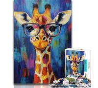 1000 Piece Jigsaw Puzzles for Adults Giraffe Wearing Glasses Puzzles,Game Toys Every Piece Is Unique - Challenging Family Fun Game (size 75x50cm)