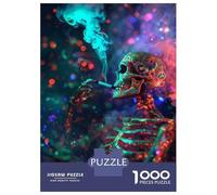 1000 Piece Jigsaw Puzzles for Adults Glowing Skeleton Smoking Cigarette Puzzles for Adults Anti-Stress Toys Analysis And Logic Difficult And Challenge 38x26cm/1000pcs