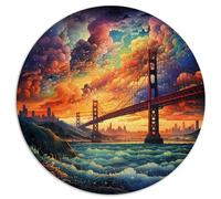 1000 Piece Jigsaw Puzzles for Adults Golden Gate Bridge Creative Round Puzzle for Adults and Families Cardboard Puzzle Stress Relief Difficult Challenge Size: 67.5 x 67.5 cm