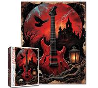 1000 Piece Jigsaw Puzzles for Adults Gothic Guitar Painting Jigsaw Puzzle Vintage Magic Castle,Horror Crow1000 Pieces Puzzles Terror Skull DIY Craft Puzzle Cultural Music Gift Bedroom Decor