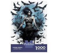 1000 Piece Jigsaw Puzzles for Adults Gothic Woman with Bats Art Print Adult Puzzles Hands-on Game Stress Reliever Difficult And Challenge 38x26cm/1000pcs