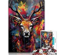 1000 Piece Jigsaw Puzzles for Adults Graffiti Deer Puzzles for Adults,Fun Present & Activity for Home,Toy for Rainy Days 38x26cm
