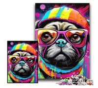 1000 Piece Jigsaw Puzzles for Adults Graffiti Painting Pug cardboard Jigsaw 26x38 cm Brain Teaser & Home Decor, Perfect