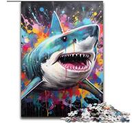 1000 Piece Jigsaw Puzzles for Adults Graffiti Painting Shark Adult Jigsaw Puzzles 1000 Pieces Perfect for Family Fun on Birthdays, Christmas (Szie 50x75cm)