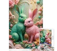 1000 Piece Jigsaw Puzzles for Adults Green And Pink Easter Rabbits Cozy Fun Family Time at Home Great Christmas Surprise Gifts Choice (50x75cm)