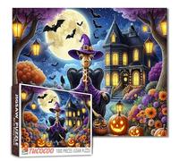 1000 Piece Jigsaw Puzzles for Adults Halloween Giraffe Witch Hat Sitting on Chair Puzzles Haunted House Pumpkins Bats Full Moon Night Puzzle Challenging Puzzle for Teens Family Games