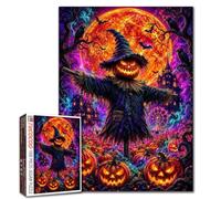 1000 Piece Jigsaw Puzzles for Adults Halloween Painting Jigsaw Puzzle Horror Scarecrow 1000 Pieces Puzzles Glowing Pumpkin，Harvest Moon DIY Craft Puzzle Family challenging Raven Gift Bedroom Decor