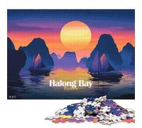 1000 Piece Jigsaw Puzzles for Adults Halong Bay Vietnam Sunset Illustration Jigsaw Puzzle Children Wooden Puzzles Family Entertainment Toys 1000pcs (75x50cm)