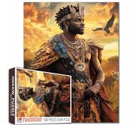 1000 Piece Jigsaw Puzzles for Adults Handsome African King Painting Jigsaw Puzzle Afro Black Man 1000 Pieces Puzzles Game Africa Savanna Wall Decor DIY Craft Puzzle Art Animal/Wildlife Gift(Colorful)