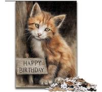 1000 Piece Jigsaw Puzzles for Adults Happy Birthday Cat Jigsaw Family Bonding Activity, Unique Gift for Holidays & Birthdays 50X75CM