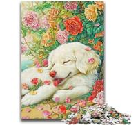 1000 Piece Jigsaw Puzzles for Adults Happy Golden Retriever 1000 Pieces for Adults,Brain Intelligence Challenge Addictive Toys for Home Decoration (38x26cm)