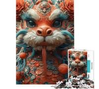 1000 Piece Jigsaw Puzzles for Adults Happy New Year Dragon Puzzles for Adults Anti-Stress Toys Staycation Kill Time for Is Ideal As A Gifts (Size 38x52cm)
