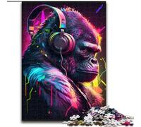1000 Piece Jigsaw Puzzles for Adults Headphones Gorilla Puzzle Made of cardboard,with Family Interactive Game, for Ages 14+ 1000pcs(26x38cm)