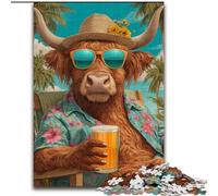 1000 Piece Jigsaw Puzzles for Adults Highland Cow on Vacation Stress Reliever Difficult Challenge Is Ideal As Gifts for The Whole Family (size 50x75cm)