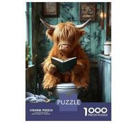 1000 Piece Jigsaw Puzzles for Adults Highland Cow Reading on Toilet Puzzle for Adults Anti-Stress Toys Presents for Women Parent-child Interaction 52x38cm/1000pcs