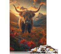 1000 Piece Jigsaw Puzzles for Adults Highland Cow Sunset Jigsaw Puzzles for Adults, Wooden Puzzles Educational Stress Relief Toy Puzzle 1000pcs (75x50cm)