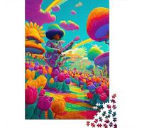 1000 Piece Jigsaw Puzzles for Adults Hippy Woman Playing Guitar Jigsaw Puzzle Rainbow Tulips Great Gift for Adults Educational Games Wood Puzzle Home Decoration Therapeutic Fun 1000pcs (75x50cm)
