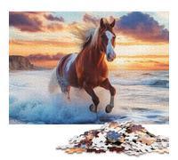 1000 Piece Jigsaw Puzzles for Adults Horse Running on Beach at Sunset Square Jigsaw Puzzles for Adults & Paperboard Puzzles Educational Puzzle Family Game 38x26cm/1000pcs
