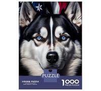 1000 Piece Jigsaw Puzzles for Adults Husky USA Flag America Puzzles for Adults Relaxing Games A Work of Art Difficult And Challenge 38x26cm/1000pcs
