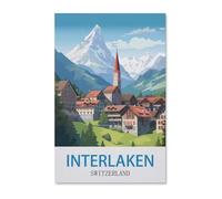 1000 Piece Jigsaw Puzzles for Adults，Interlaken Vintage Travel Poster Switzerland，Classic Puzzle Difficult Puzzle Fun Creative DIY Toys Gifts for Girls and Boys, Family Games（26x38cm）-E10