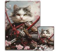 1000 Piece Jigsaw Puzzles for Adults Japanese Ninja Cat Wooden Jigsaw Puzzles Educational Games, with Matching Poster And Trivia Sheet for Age 14 Years Up 50X75CM