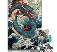 1000 Piece Jigsaw Puzzles for Adults Japanese Wave Dragon,Learning Educational Toys Family Games Enhance Love between Couples 38x26cm