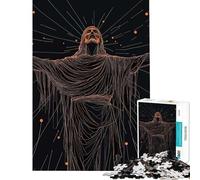 1000 Piece Jigsaw Puzzles for Adults Jesus Christ Line Art Illustration Fun at Home Activities, Difficult Hard DIY Toys Suitable for People Aged 14 And Above (38x26cm)