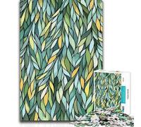1000 Piece Jigsaw Puzzles for Adults Jigsaw Abstract Leaf Pattern in Green Tones Beautiful Design Game Birthday Present Gift For Birthdays 38x26cm(1000pcs)