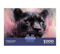 1000 Piece Jigsaw Puzzles for Adults Jigsaw Abstract Panther Portrait with Pink Accents Puzzles for Adults Brain Teaser Game Enhance Memory Fun Activities at Home 52x38cm/1000pcs