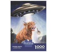 1000 Piece Jigsaw Puzzles for Adults Jigsaw Alien Abduction of Highland Cow with Coffee Jigsaw for Adults Relax Games Improve Memory Challenging Game Gifts 38x26cm/1000pcs
