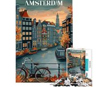 1000 Piece Jigsaw Puzzles for Adults Jigsaw Amsterdam Canal Sunset Teenager Puzzles Brain Teaser Game A Work of Art Challenging Game Gifts (Size 38x26cm)