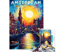 1000 Piece Jigsaw Puzzles for Adults Jigsaw Amsterdam Travel Poster Teenager Puzzles Brain Teaser Game A Work of Art Challenging Game Gifts (Size 38x26cm)