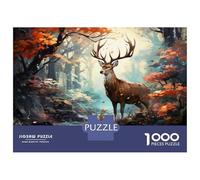 1000 Piece Jigsaw Puzzles for Adults Jigsaw Autumn Forest Deer Painting-2 Puzzle for Adults Hands-on Game Analysis And Logic Challenging Game Gifts 38x26cm/1000pcs