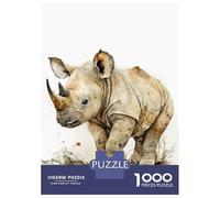 1000 Piece Jigsaw Puzzles for Adults Jigsaw Baby Rhino Watercolor Jigsaw for Adults Relax Games Improve Memory Challenging Game Gifts 38x26cm/1000pcs