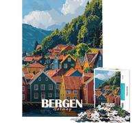 1000 Piece Jigsaw Puzzles for Adults Jigsaw Bergen, Norway Cityscape Jigsaw Puzzle Anti-Stress Toys Improve Memory Christmas Birthday Gifts (Size 38x26cm)