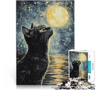 1000 Piece Jigsaw Puzzles for Adults Jigsaw Black Cat Gazing at Moon Schwierig Schwer Geschenk zum Geburtstag52x38cm