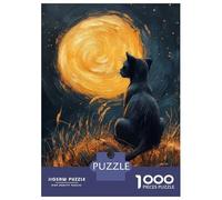 1000 Piece Jigsaw Puzzles for Adults Jigsaw Black Cat Gazing at The Moon Jigsaws for Adults DIY Toys Birthday Present Challenging Game Gifts 38x26cm/1000pcs