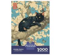 1000 Piece Jigsaw Puzzles for Adults Jigsaw Black Cat Sakura Tree Adult Puzzles Toy Wall Decor Presents for Women Christmas Birthday Gifts 70x50cm/1000pcs