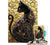 1000 Piece Jigsaw Puzzles for Adults Jigsaw Black Cat Stained Glass Puzzles for Adults Brain Teaser Game Analysis And Logic Unique Birthday And Xmas Gifts (Size 38x26cm)